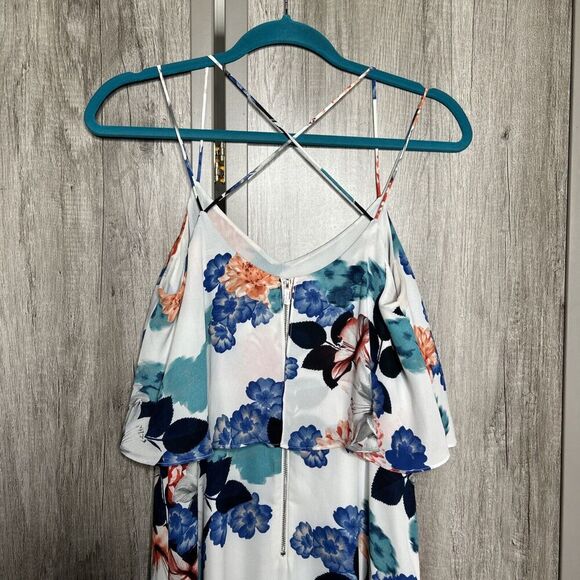 Vince Camuto Midi Dress White Color Floral Print Ruffle Neckline Size 4 - Picture 5 of 9